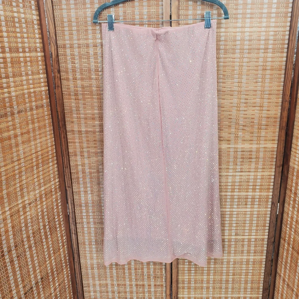 ♧ Antropologie Iridescent Pink Rhinestone Midi Skirt Size Medium